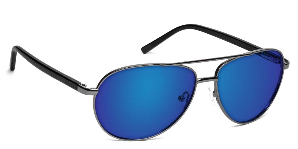 Newport Polarized Regatta Bifocal Sunglasses - +3.00 Magnification, Black Frame, Blue Mirror Lenses